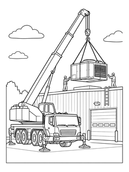 Free printable Crane Truck Hoisting Rooftop Unit coloring page