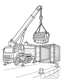Free printable Crane Truck Lifting Engine Block coloring page