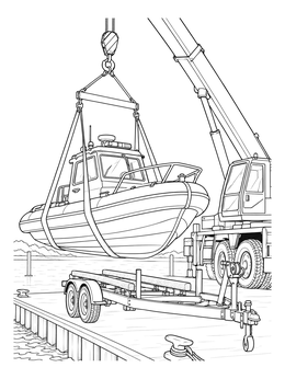 Free printable Crane Truck Lifting Rescue Boat coloring page