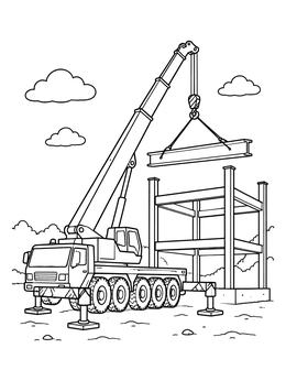 Free printable Crane Truck Lifting Steel Beam coloring page