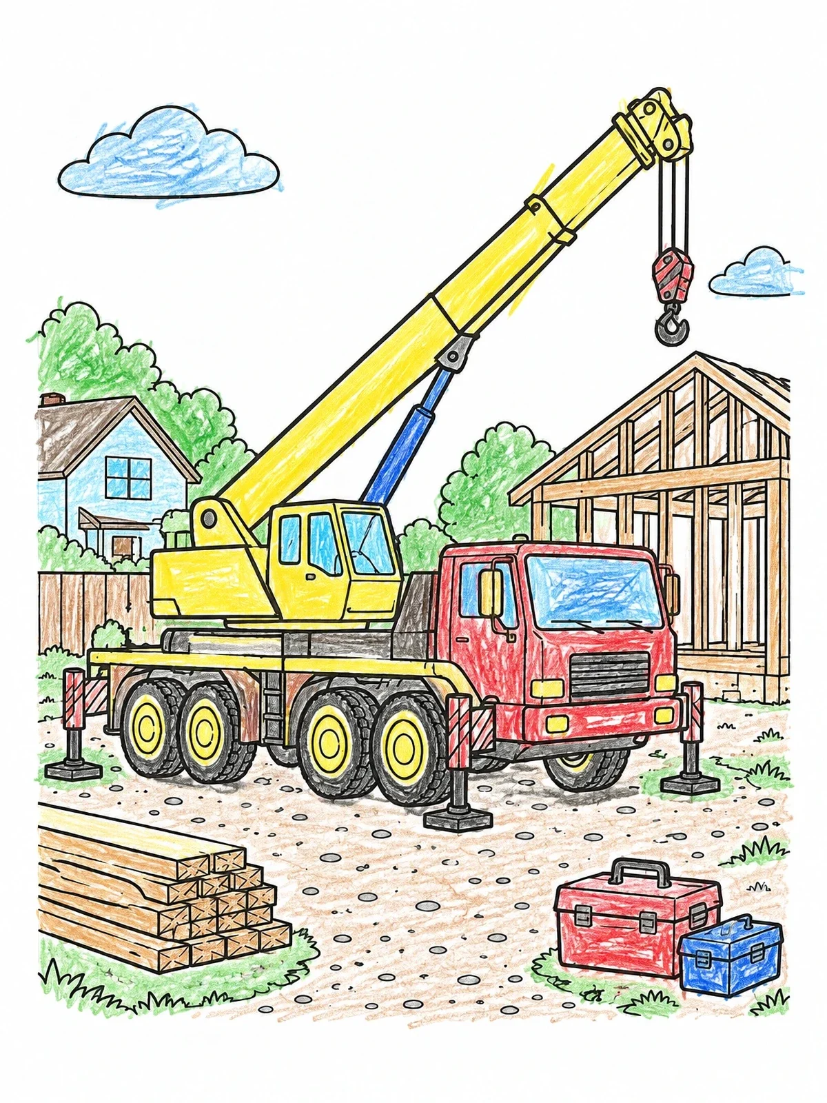 Colored example of the Crane Truck On Construction Site coloring page