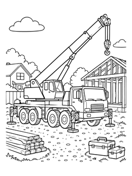 Free printable Crane Truck On Construction Site coloring page