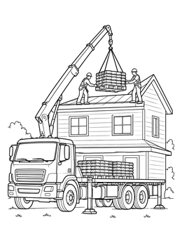 Free printable Crane Truck Delivering Roof Materials coloring page
