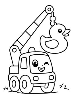 Free printable Cartoon Crane Truck With Rubber Duck coloring page