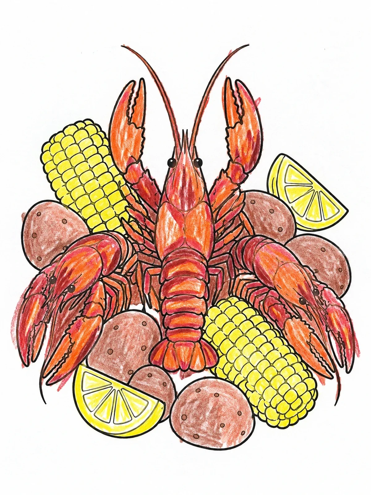 Colored example of the Crawfish Boil Feast Arrangement coloring page