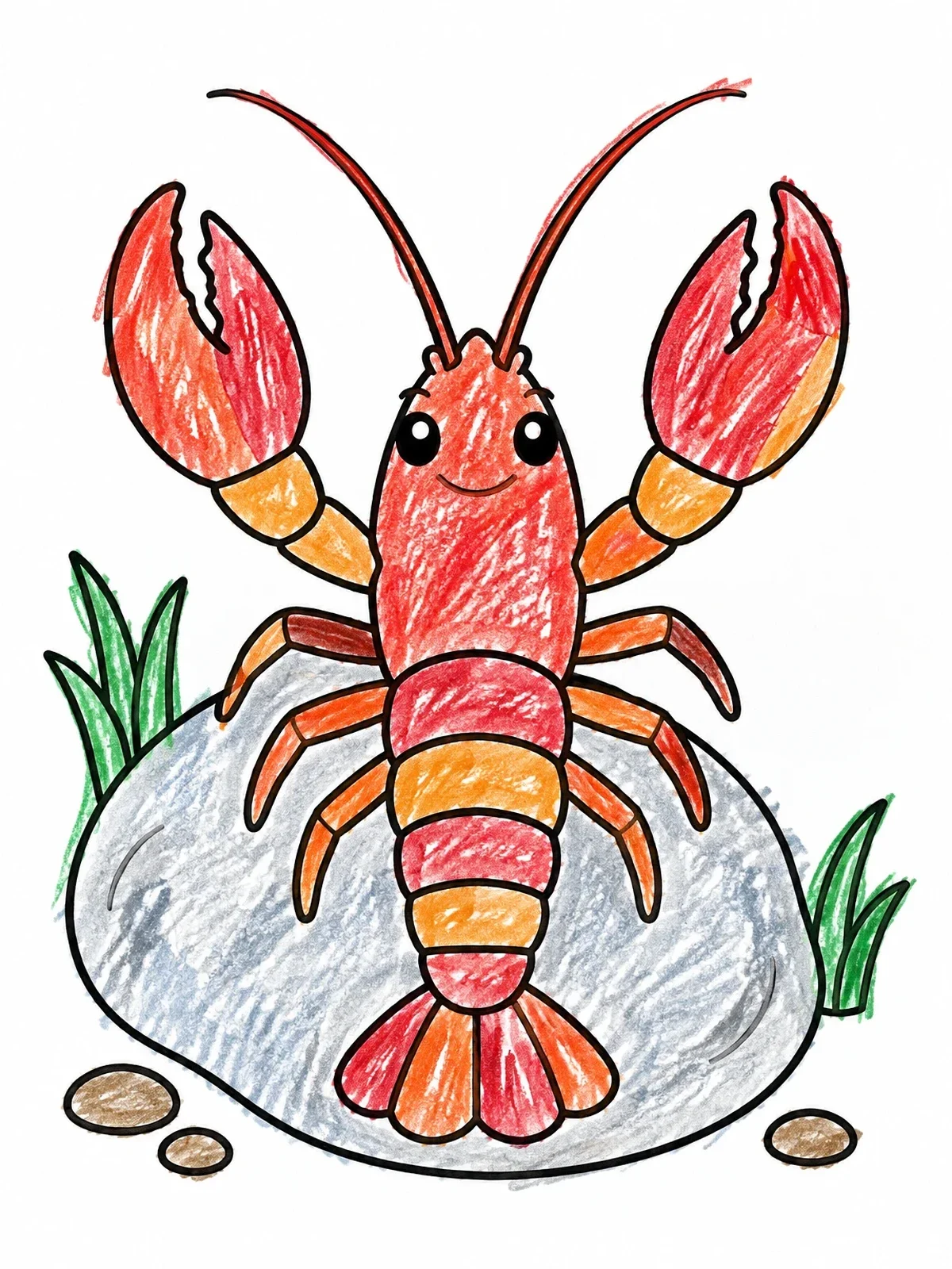 Colored example of the Cute Crayfish On A River Rock coloring page