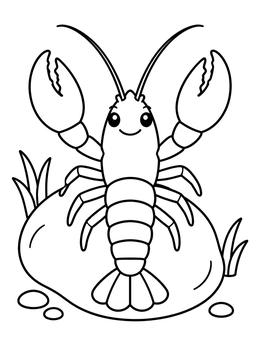 Free printable Cute Crayfish On A River Rock coloring page