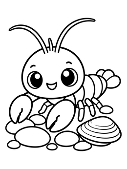 Free printable Cute Crayfish On River Pebbles coloring page