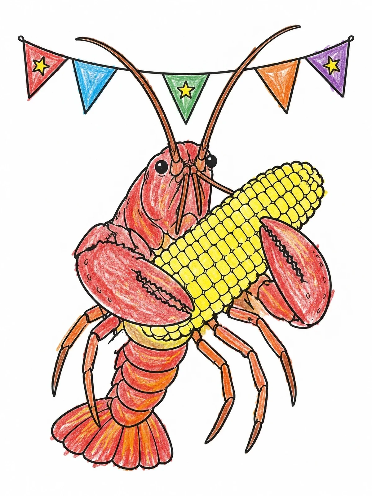 Colored example of the Crawfish Holding Corn On The Cob coloring page