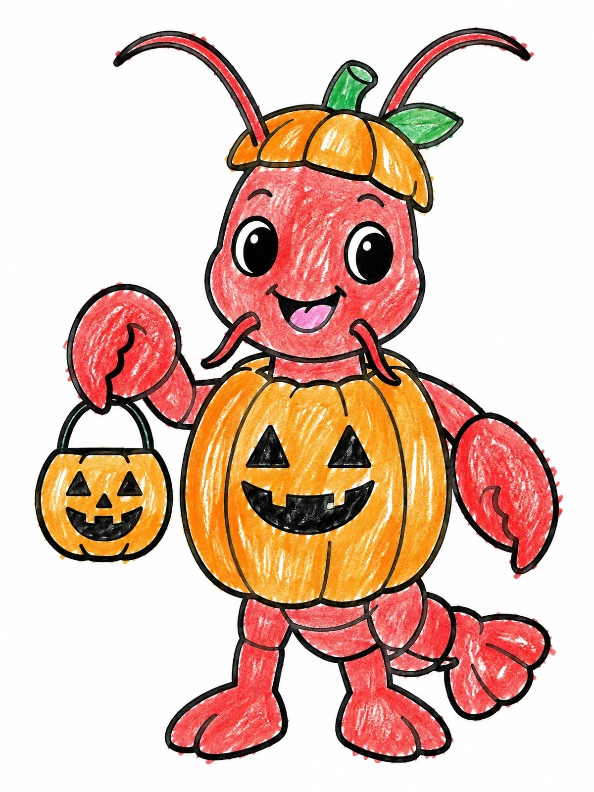 Colored example of the Crawfish In Halloween Pumpkin Costume coloring page