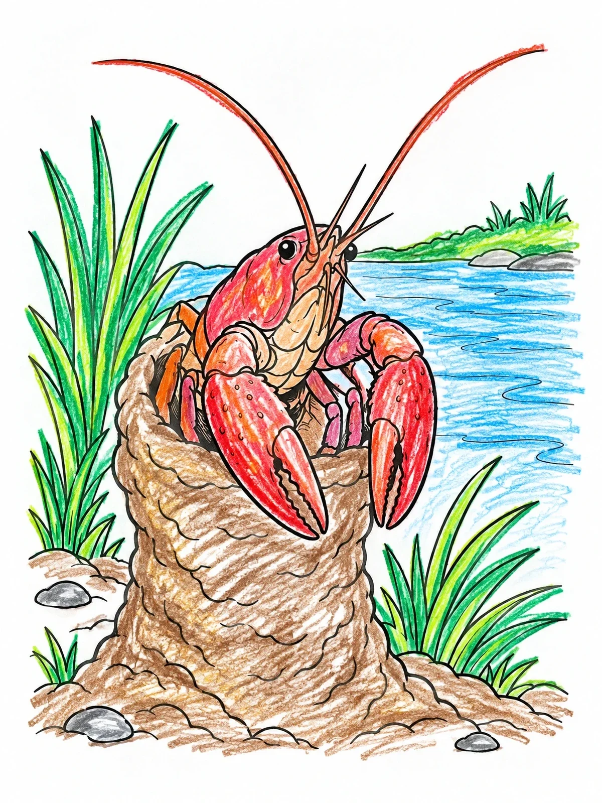 Colored example of the Crawfish In Mud Chimney Burrow coloring page