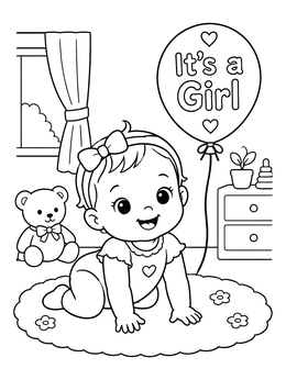 Free printable Cute Crawling Baby Girl With Balloon coloring page