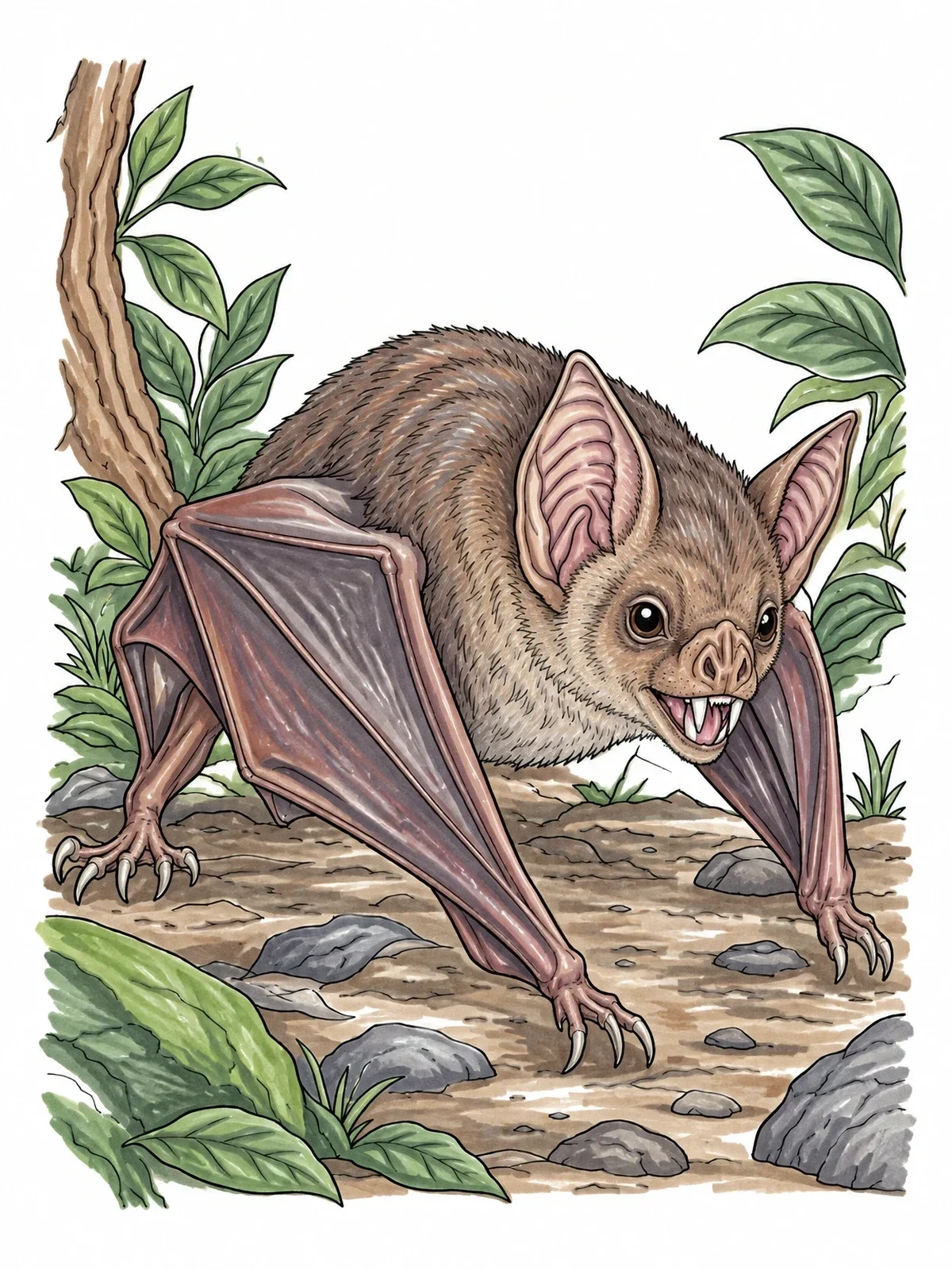 Colored example of the Vampire Bat Crawling On Ground coloring page