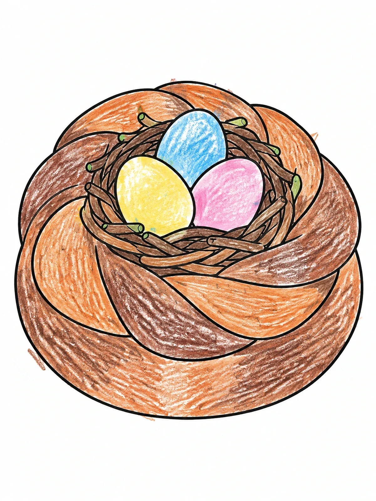 Colored example of the Bird Nest Hair Bun coloring page