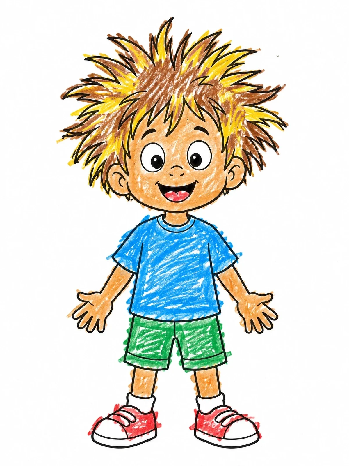 Colored example of the Boy With Wild Spiky Hair coloring page