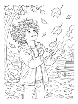 Free printable Windblown Curls And Autumn Leaves coloring page