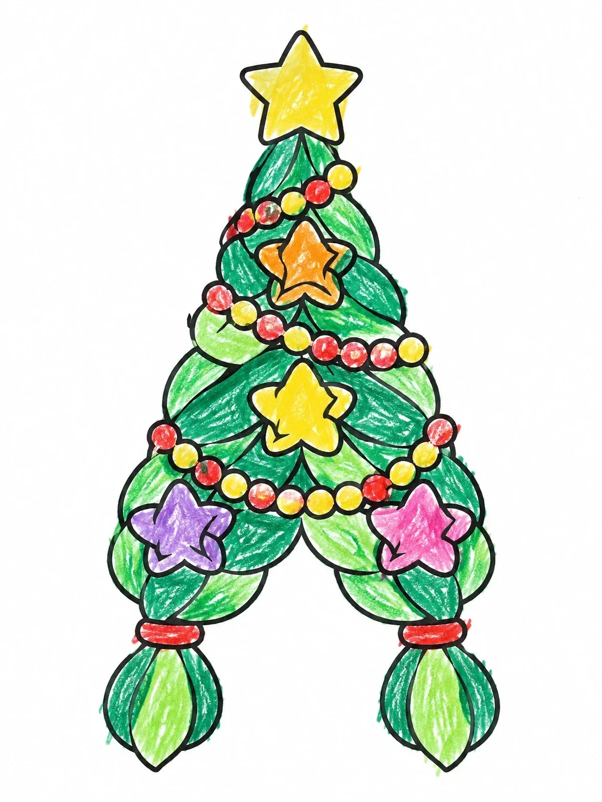 Colored example of the Christmas Tree Hair Braid coloring page