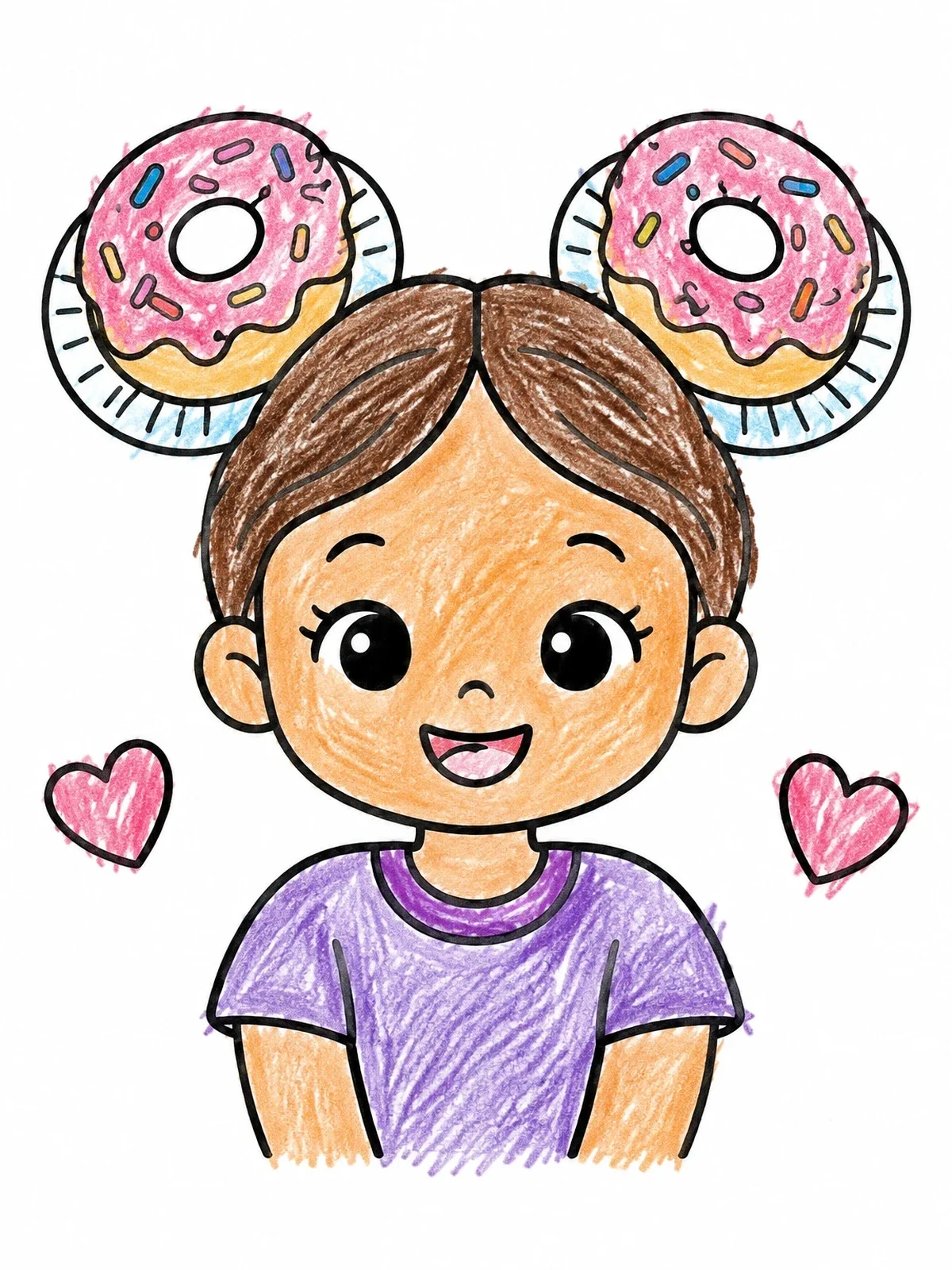 Colored example of the Cute Girl With Donut Buns coloring page