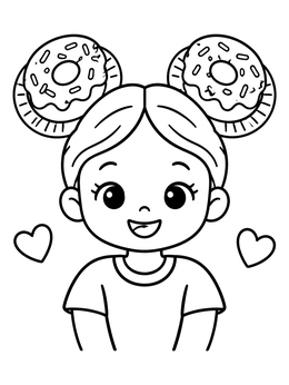 Free printable Cute Girl With Donut Buns coloring page