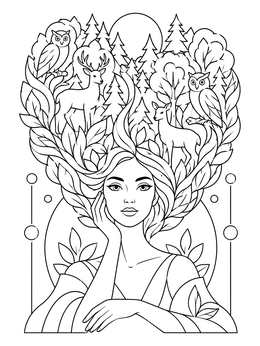 Free printable Enchanted Forest Hair With Deer And Owls coloring page