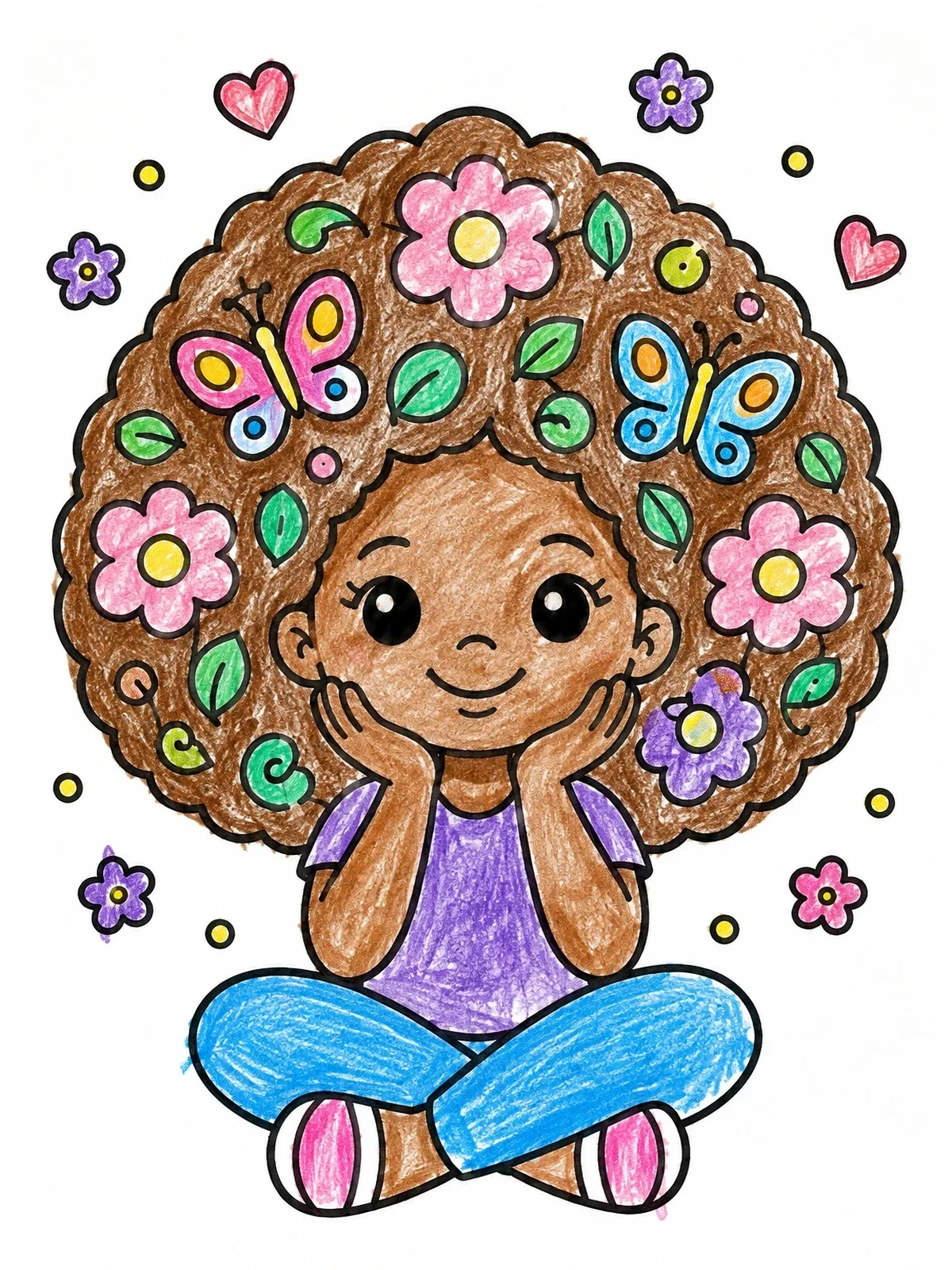 Colored example of the Girl With Flower Afro Hair coloring page