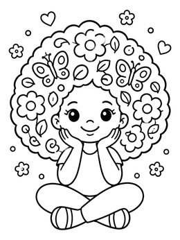 Free printable Girl With Flower Afro Hair coloring page