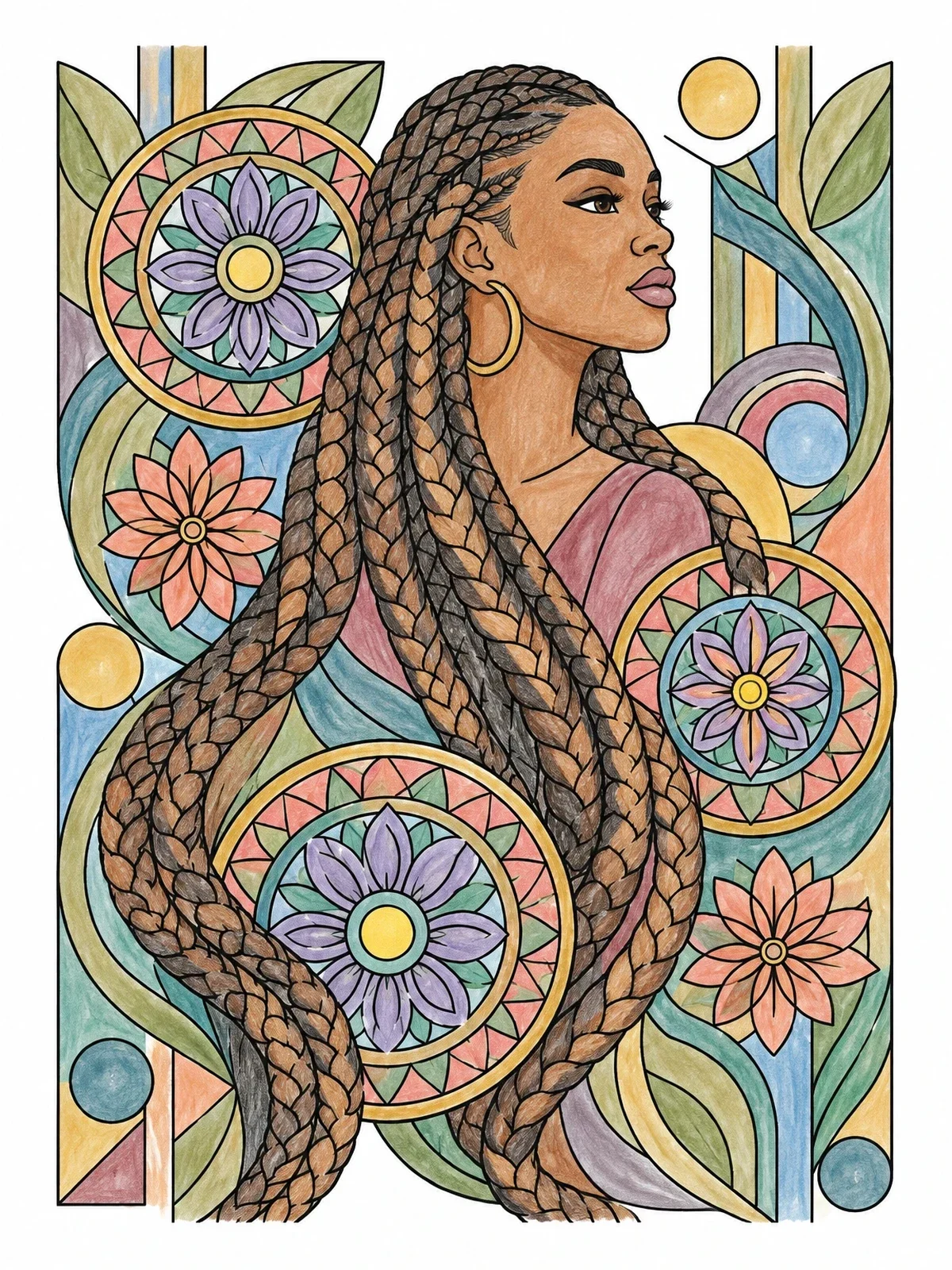 Colored example of the Intricate Braids And Mandala Patterns coloring page
