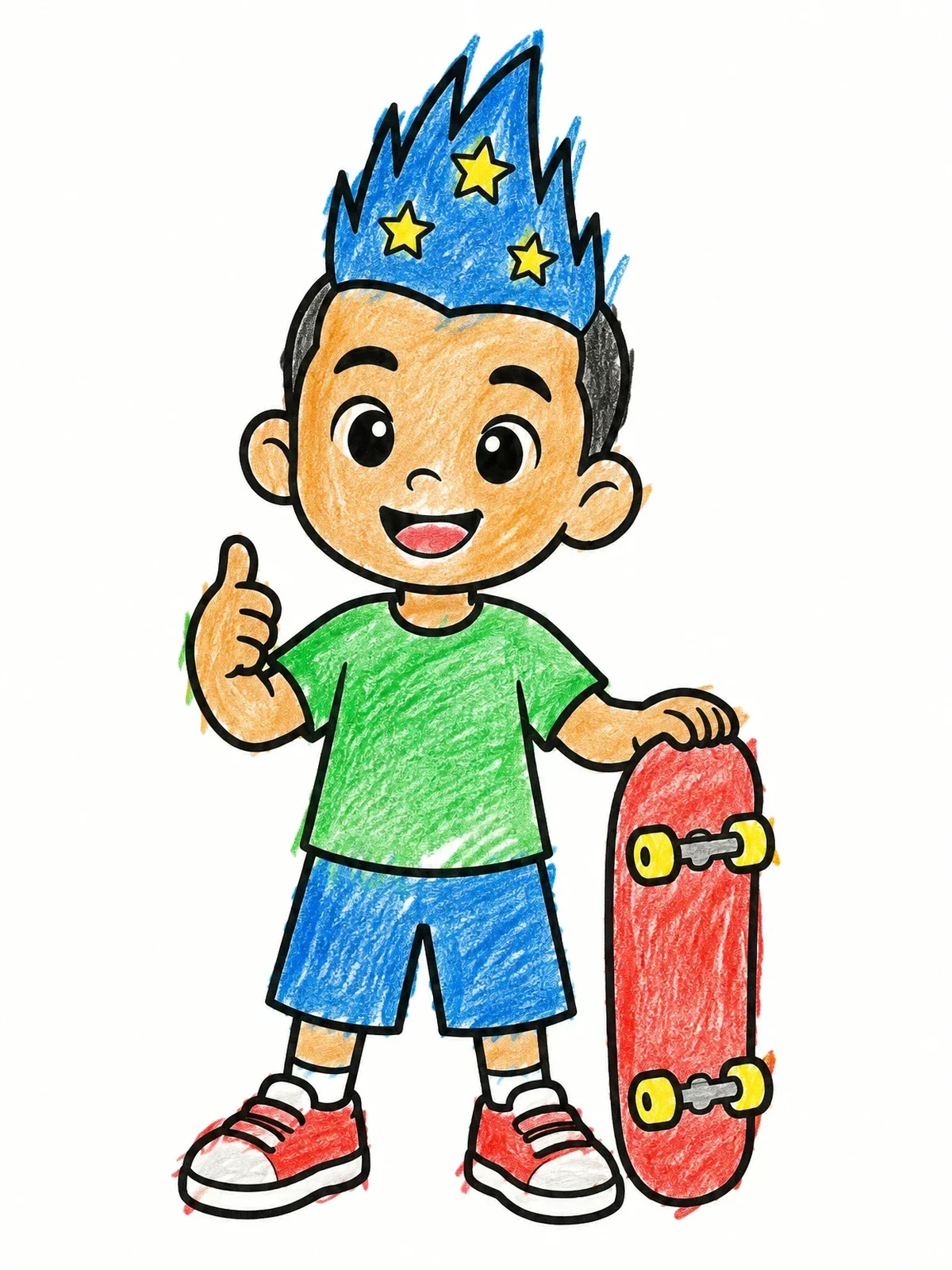 Colored example of the Cool Skater Boy With Star Mohawk coloring page