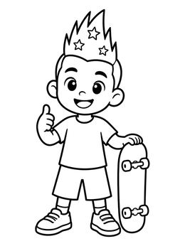 Free printable Cool Skater Boy With Star Mohawk coloring page