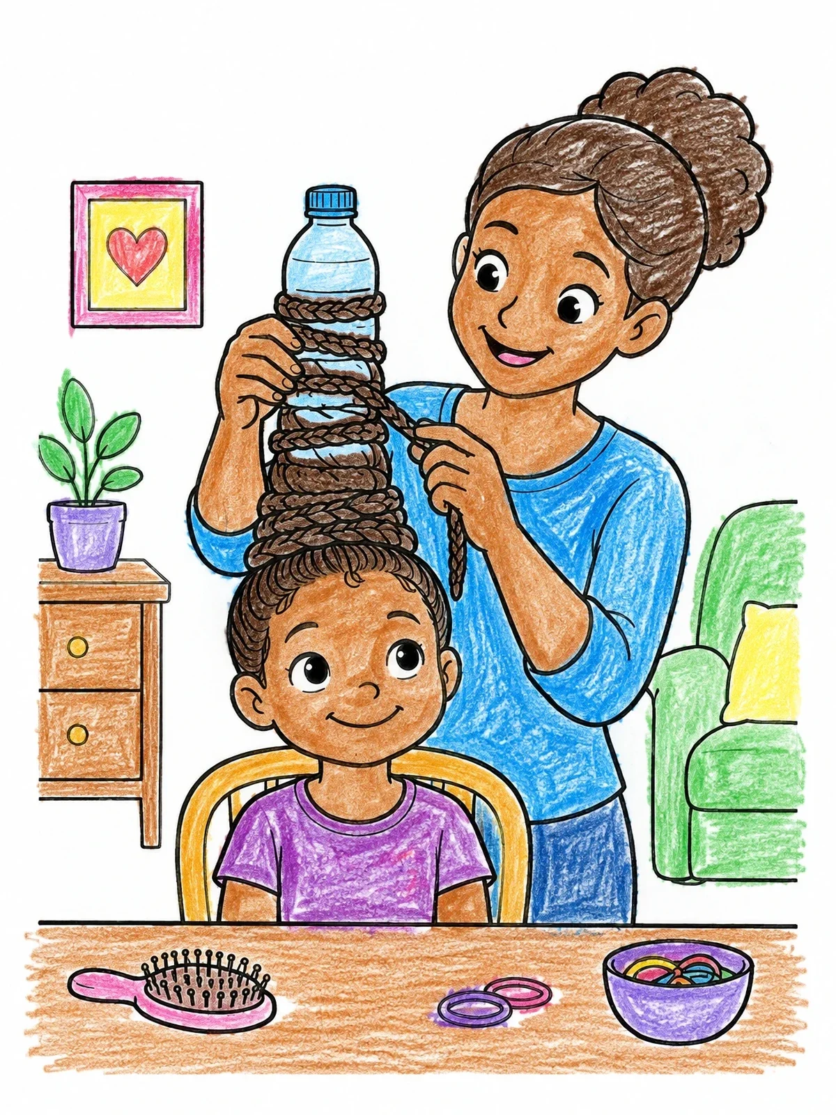 Colored example of the Tall Bottle Braids Hairstyle coloring page