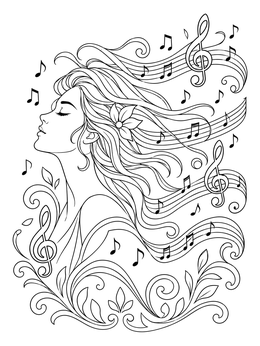 Free printable Melodic Hair And Musical Notes coloring page