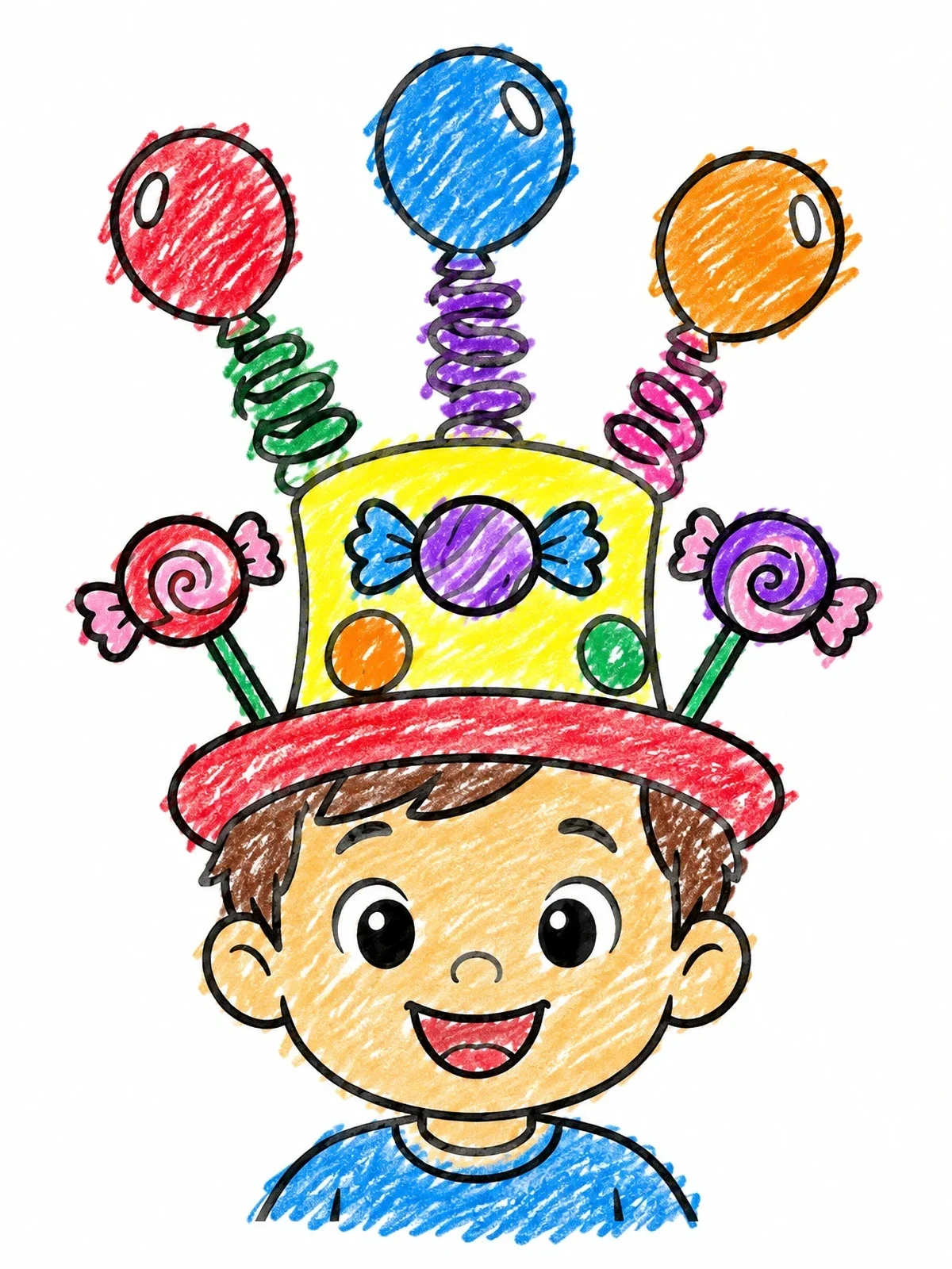 Colored example of the Boy Wearing Crazy Balloon Hat coloring page