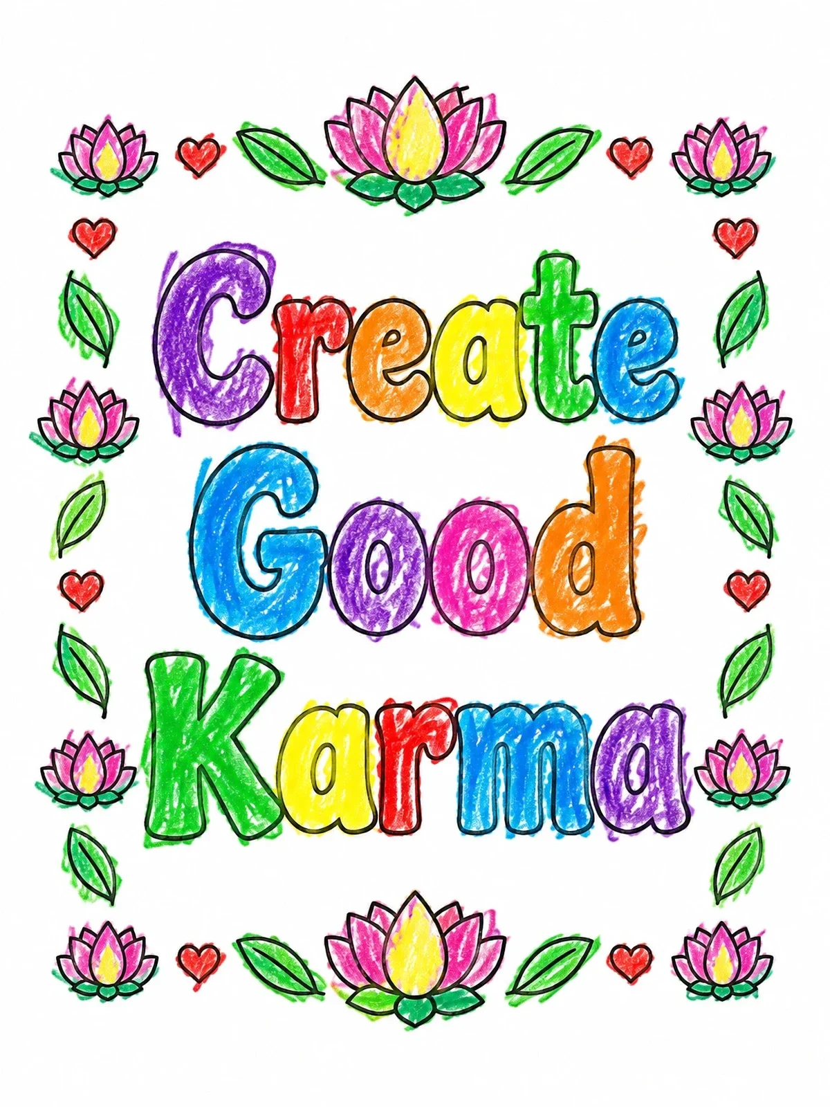 Colored example of the Create Good Karma Lotus Border coloring page