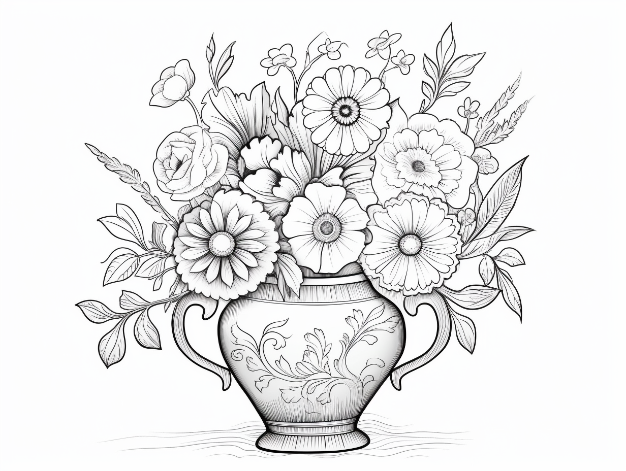 Creative Flowers In A Vase Coloring - Coloring Page