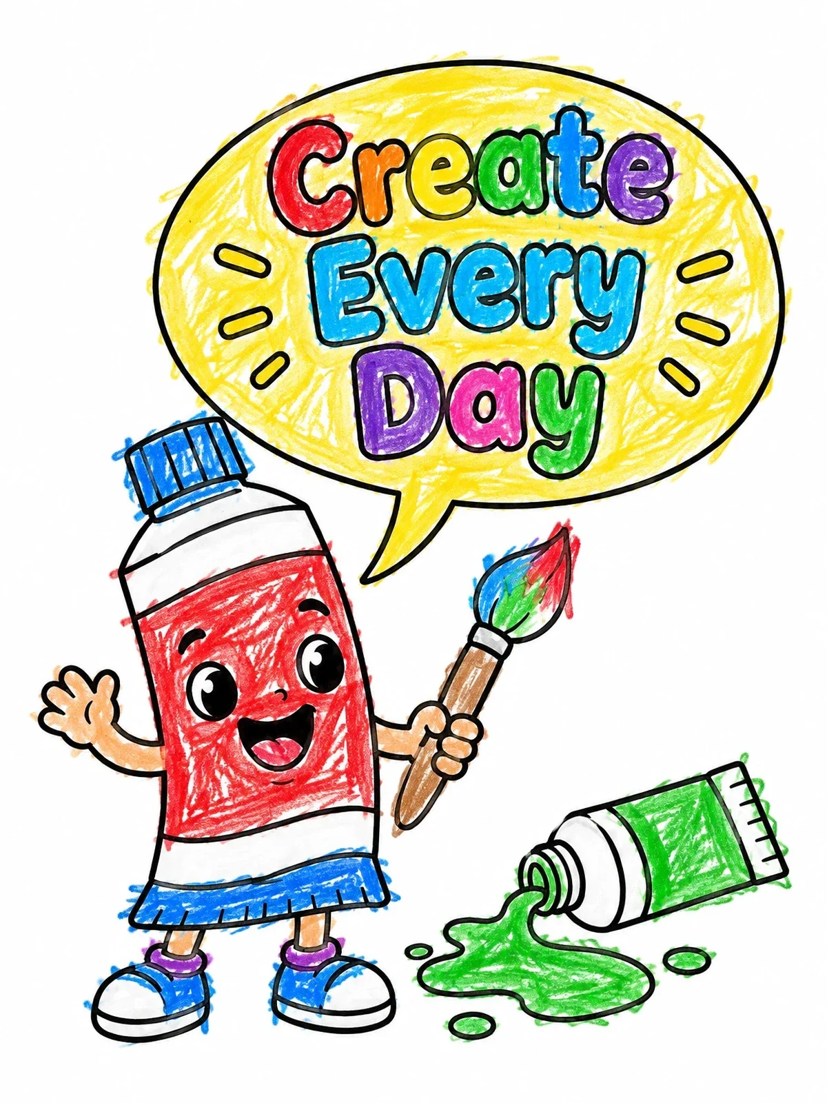 Colored example of the Cheerful Paint Tube With Brush coloring page