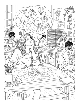 Free printable Daydreaming In Art Class coloring page