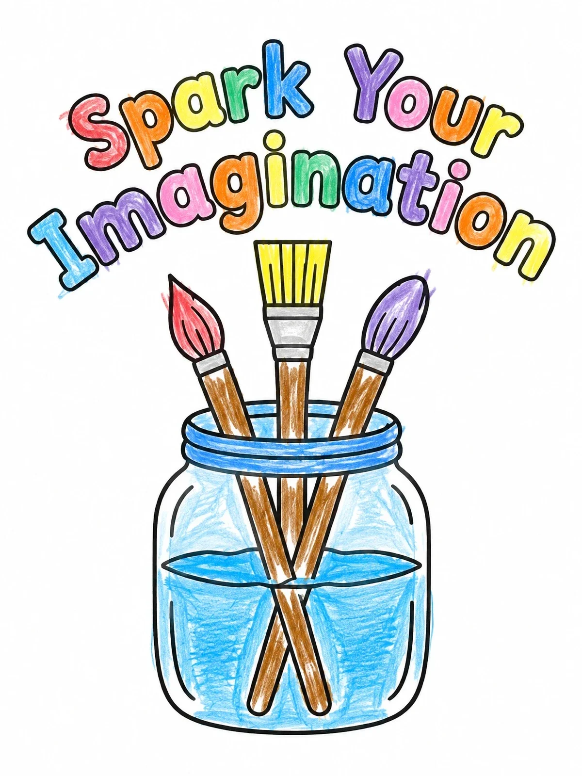 Colored example of the Paint Brushes In Water Jar coloring page