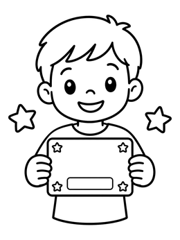 Free printable Happy Boy Holding Reward Card coloring page