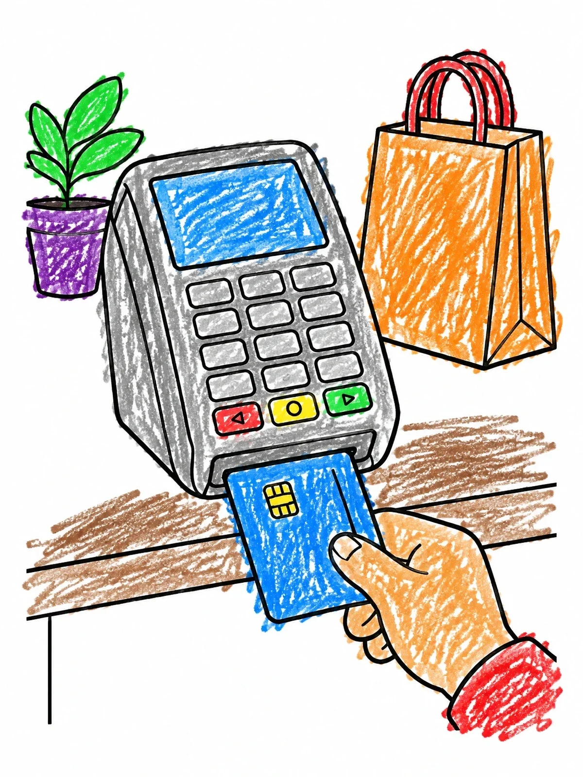 Colored example of the Paying With Credit Card At Terminal coloring page