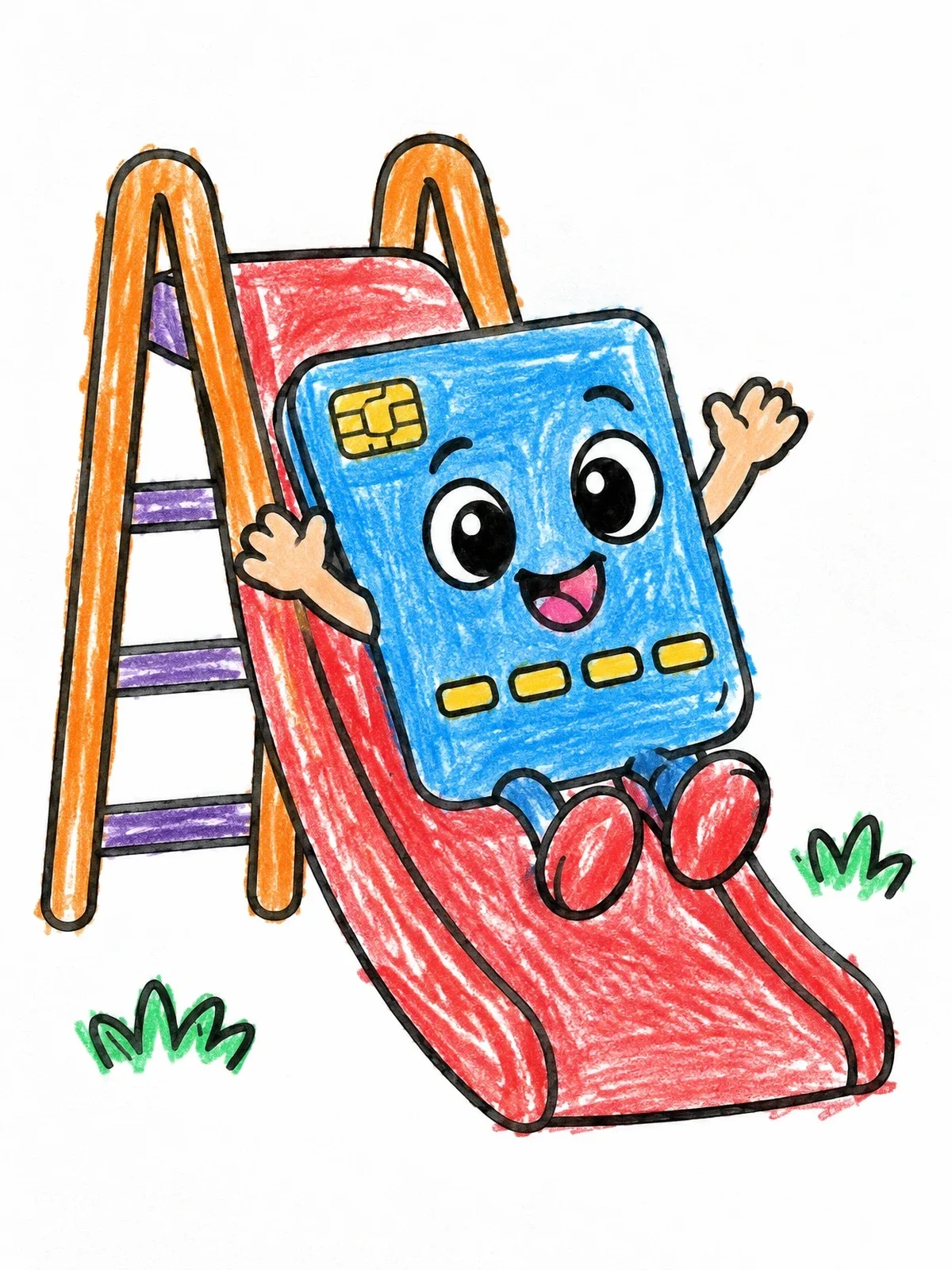 Colored example of the Credit Card On A Playground Slide coloring page