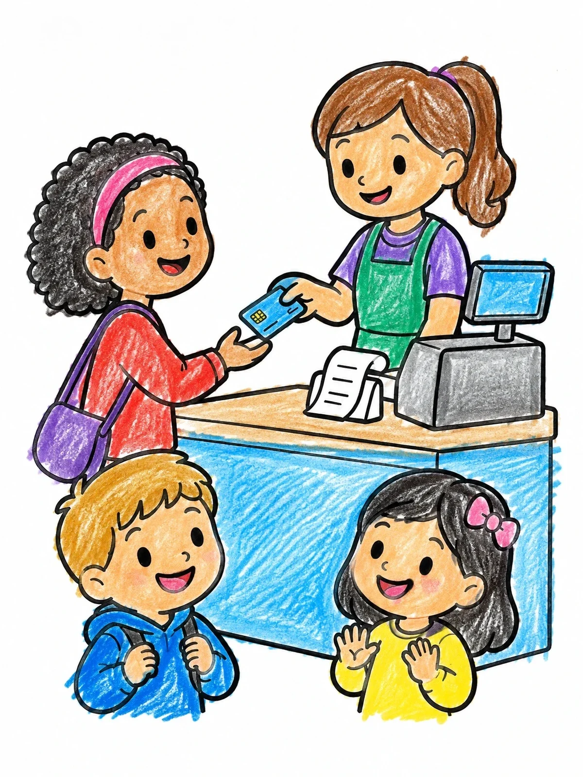 Colored example of the Paying At The Store Checkout coloring page
