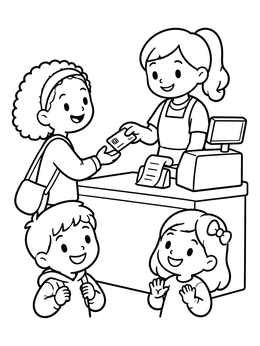 Free printable Paying At The Store Checkout coloring page