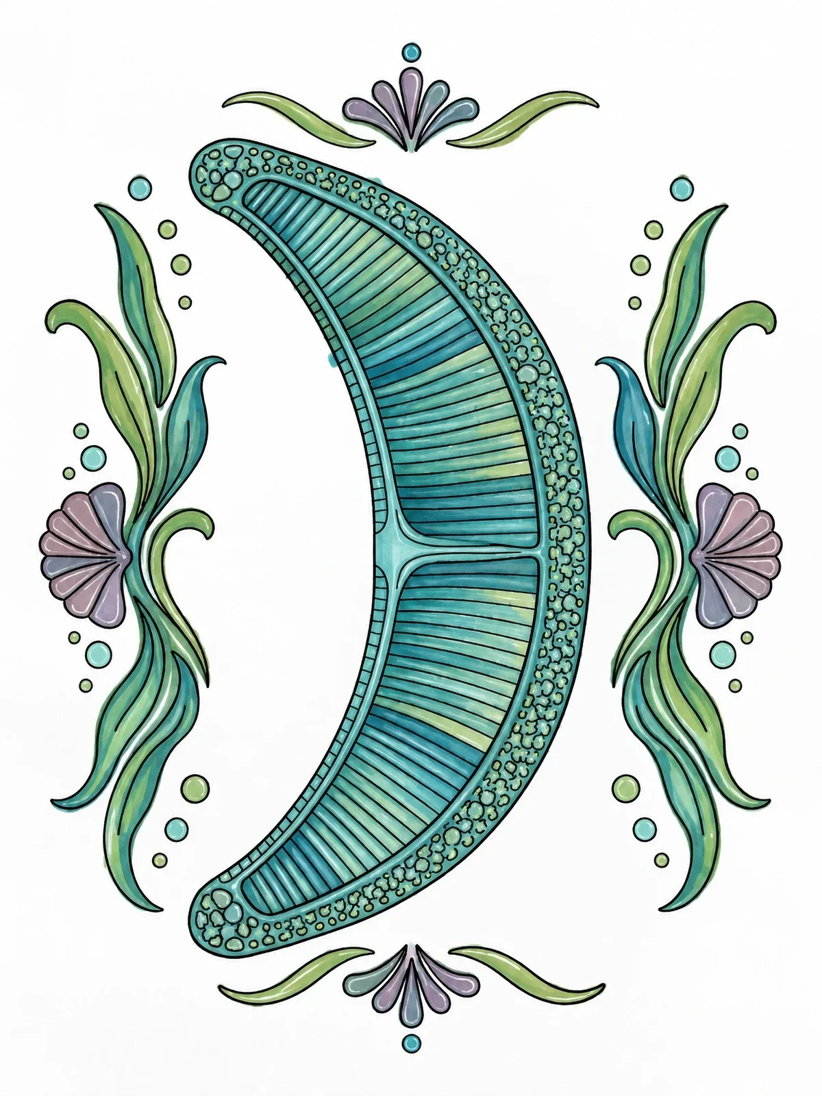 Colored example of the Crescent Marine Diatom Mandala coloring page