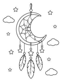 Free printable Crescent Moon Dream Catcher coloring page