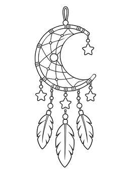 Free printable Crescent Moon Dreamcatcher With Stars coloring page