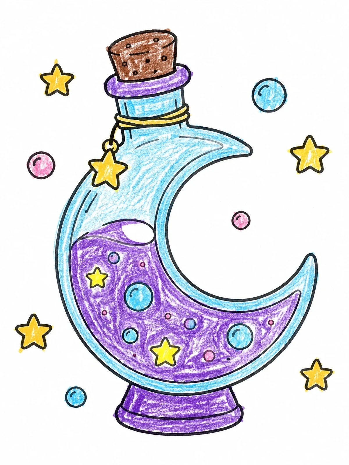 Colored example of the Crescent Moon Magic Potion Bottle coloring page
