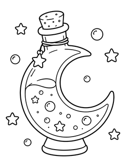 Free printable Crescent Moon Magic Potion Bottle coloring page