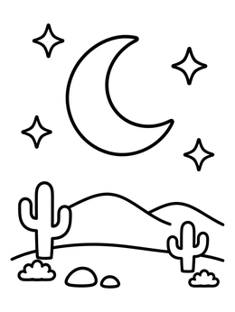 Free printable Crescent Moon Over Desert Dunes coloring page
