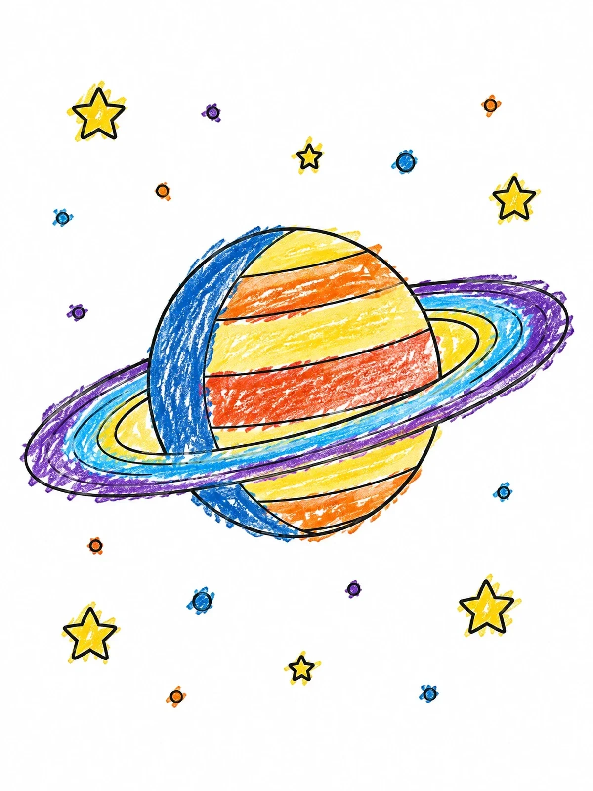 Colored example of the Crescent Planet Saturn In Space coloring page