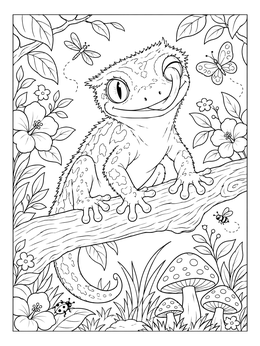 Free printable Cute Crested Gecko On Branch coloring page